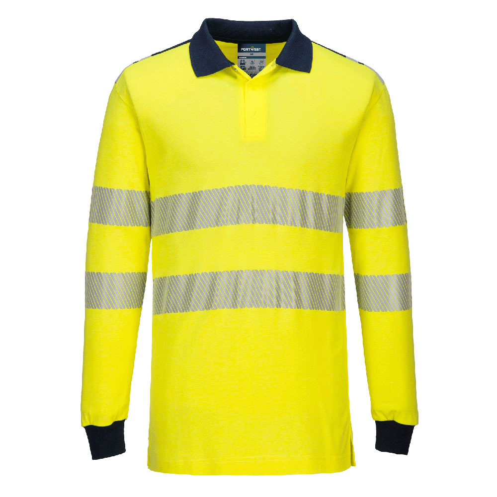 Portwest PW3 Modaflame Knit Hi-Vis FR Poloshirt Langarm (FR702) Gelb/Marine XXXL
