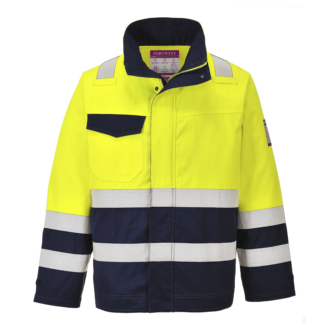 Portwest Modaflame Work Hi-Vis Multinorm Kontrast FR Jacke (MV25) Gelb/Marine XXXL