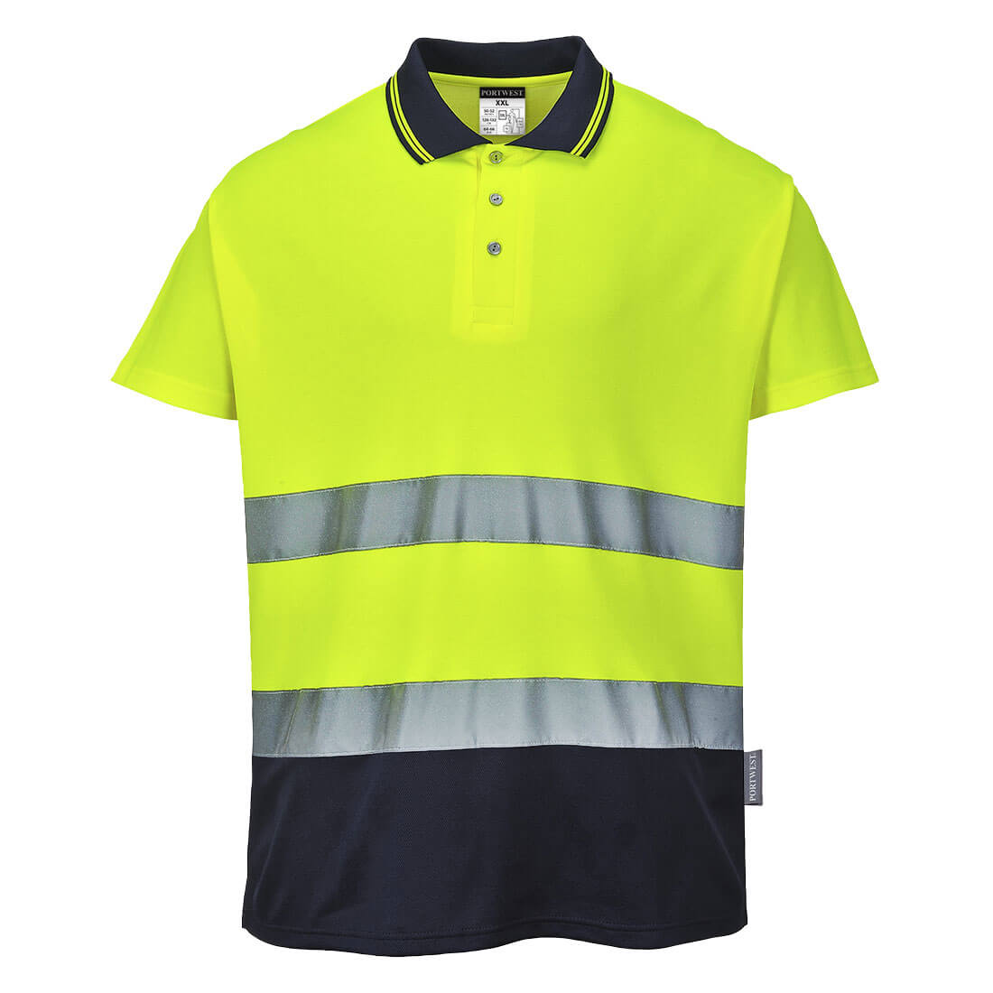 Portwest Hi-Vis Cotton Comfort Kontrast Poloshirt kurzarm (S174) Gelb/Marine M