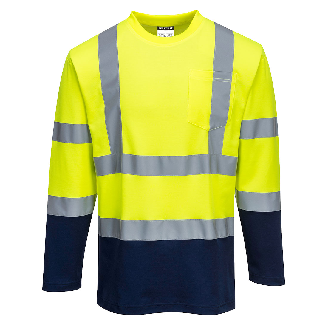 Portwest Hi-Vis Cotton Comfort Kontrast T-Shirt Langarm (S280) Gelb/Marine XL