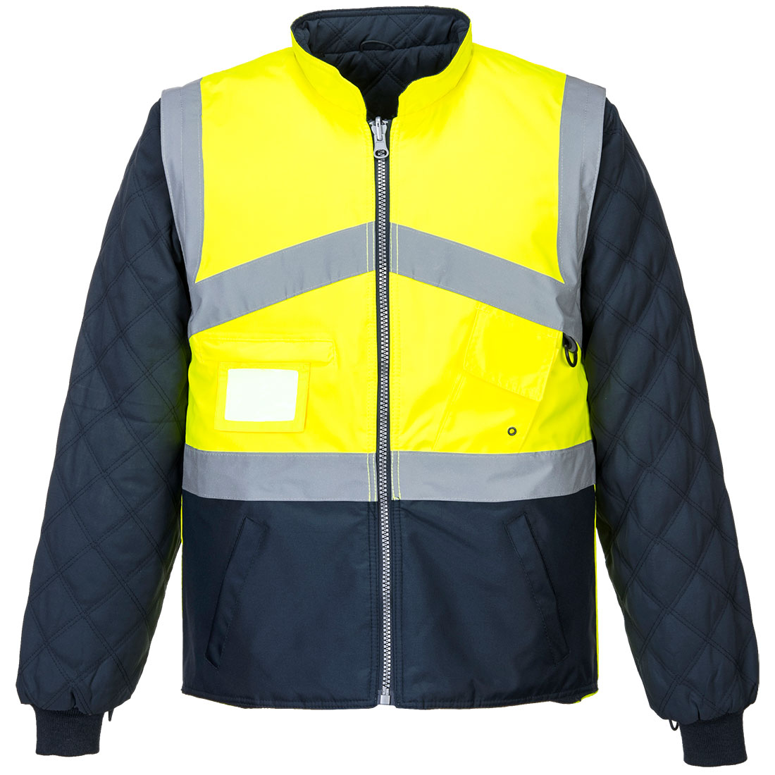 Portwest Hi-Vis Kontrast 2-in-1-Wendejacke atmungsaktiv (S769) Gelb/Marine L