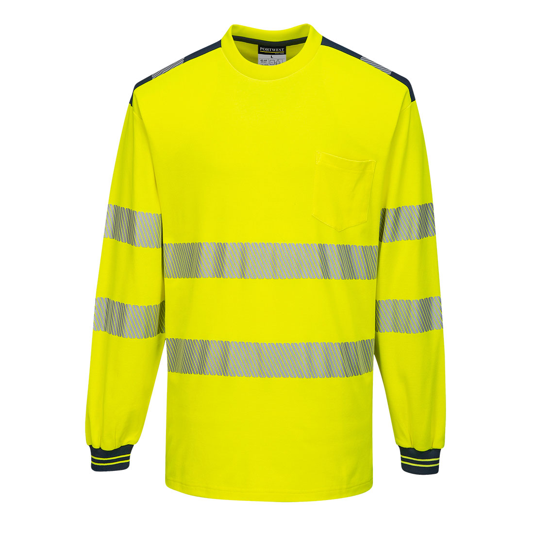 Portwest PW3 Hi-Vis Cotton Comfort T-Shirt, langarm (T185) Gelb/Marine XXL