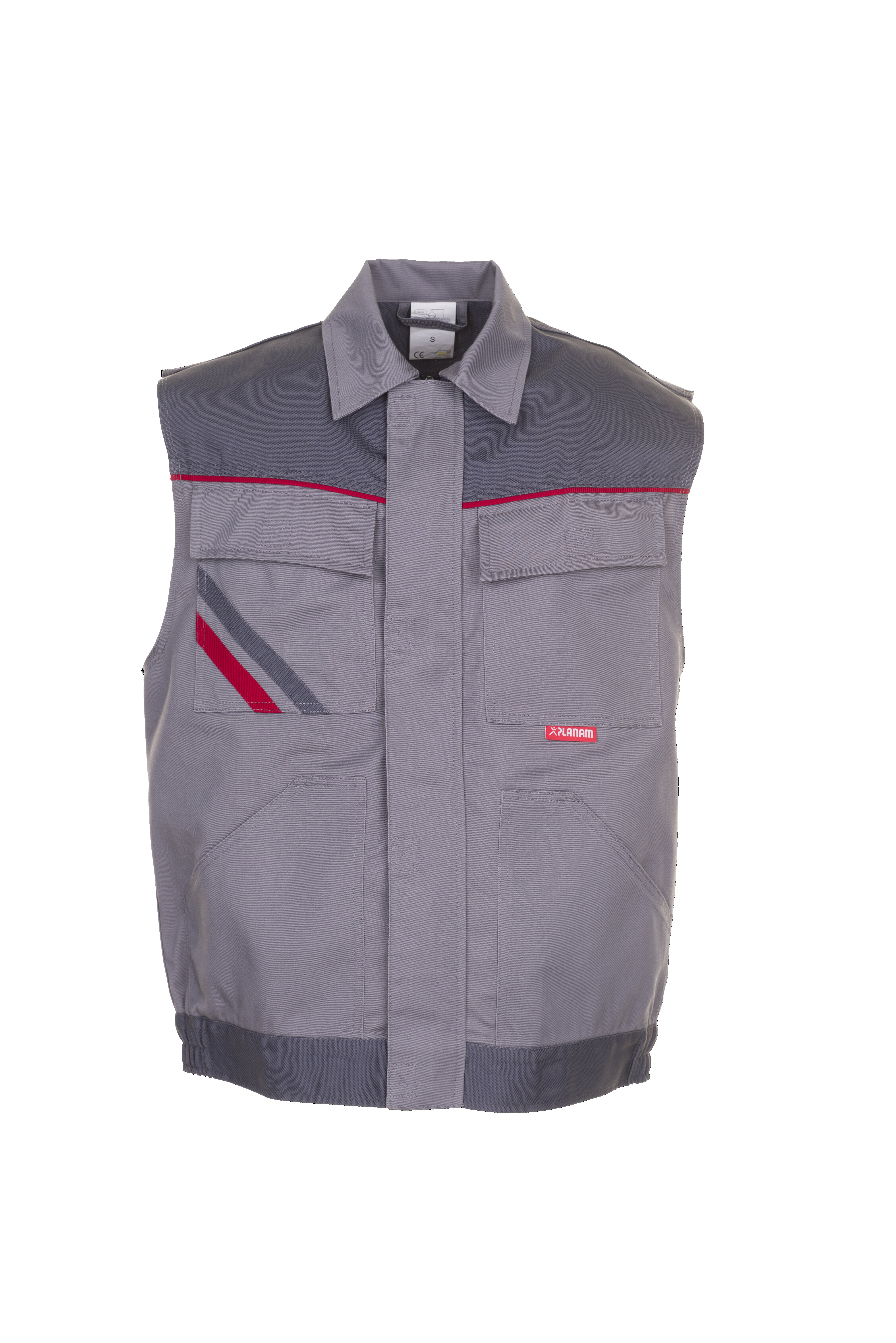 PLANAM Highline Weste zink/schiefer/rot