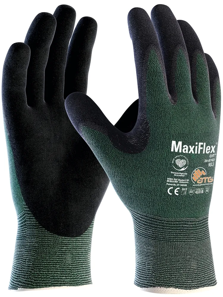 MaxiFlex Cut Schnittschutz-Strickhandschuhe (34-8743V), Automatenverpackung Grün/Schwarz (2790)