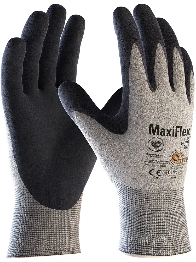 MaxiFlex Elite ESD Nylon-Strickhandschuhe (34-774B) Hellgrau/Schwarz (2436)