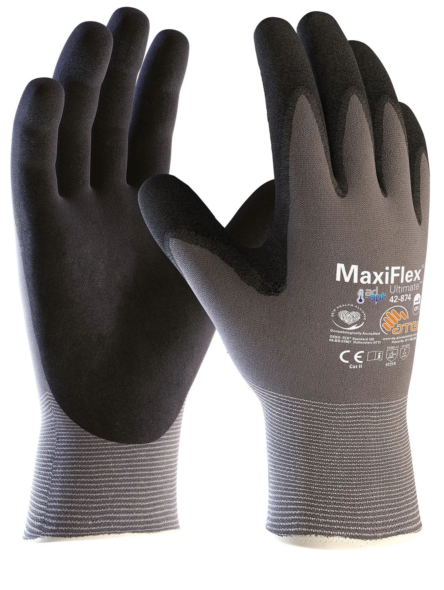 MaxiFlex Ultimate AD-APT Nylon-Strickhandschuhe (42-874) Grau/Schwarz (2455)