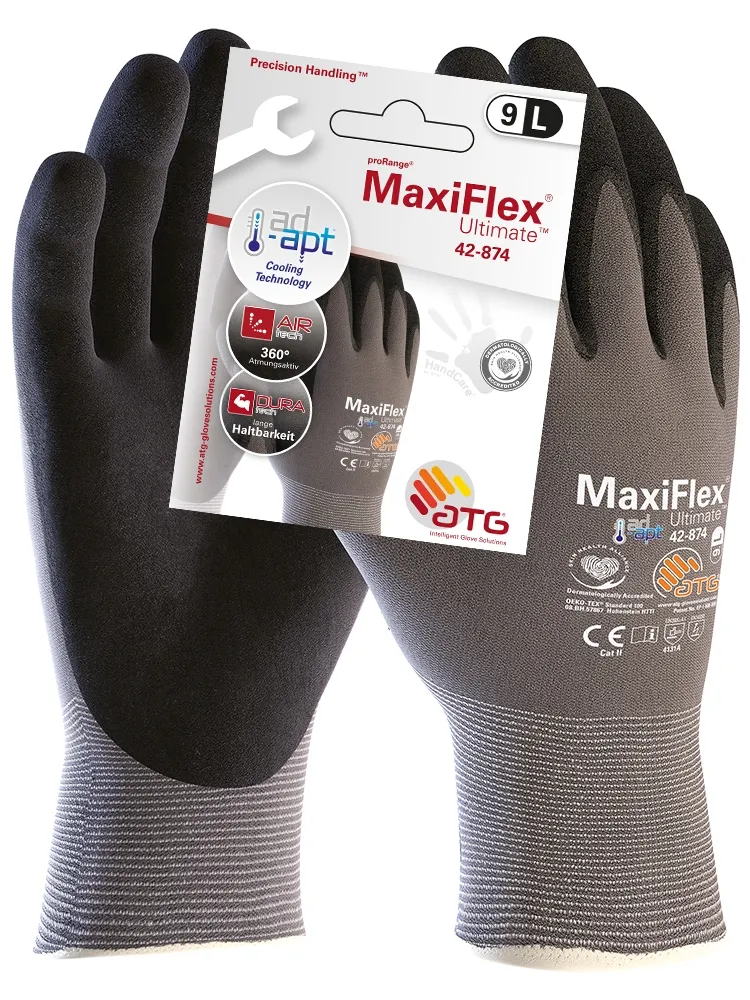 MaxiFlex Ultimate AD-APT Nylon-Strickhandschuhe (42-874 HCT), SB-Verpackung Grau/Schwarz (2575)