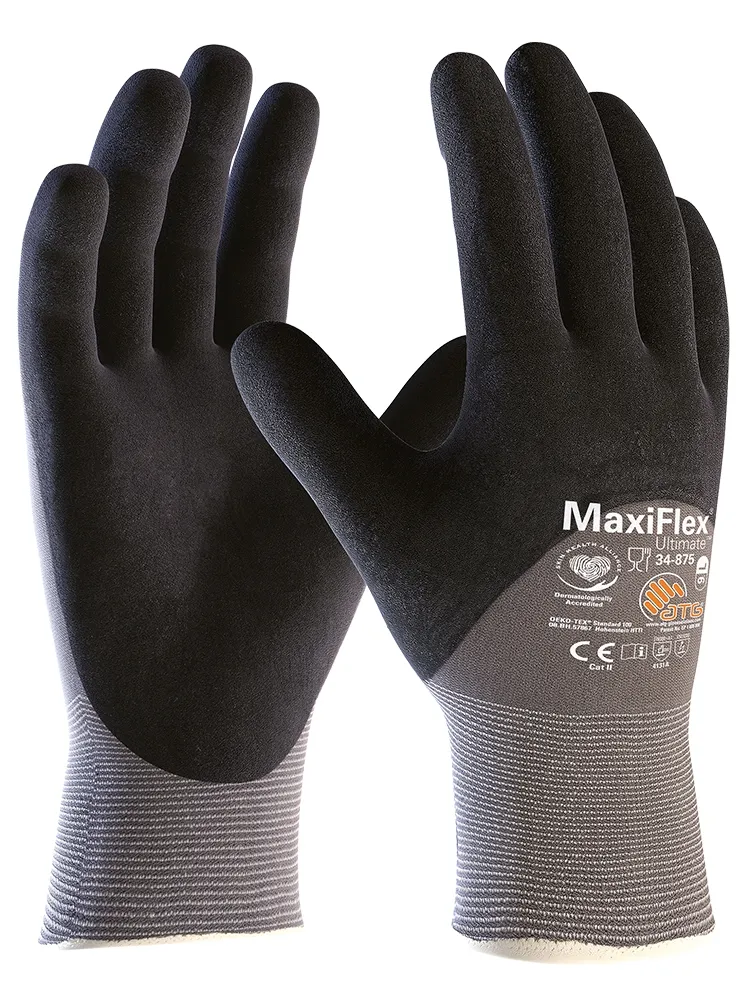 MaxiFlex Ultimate Nylon-Strickhandschuhe (34-875) Grau/Schwarz (2441)