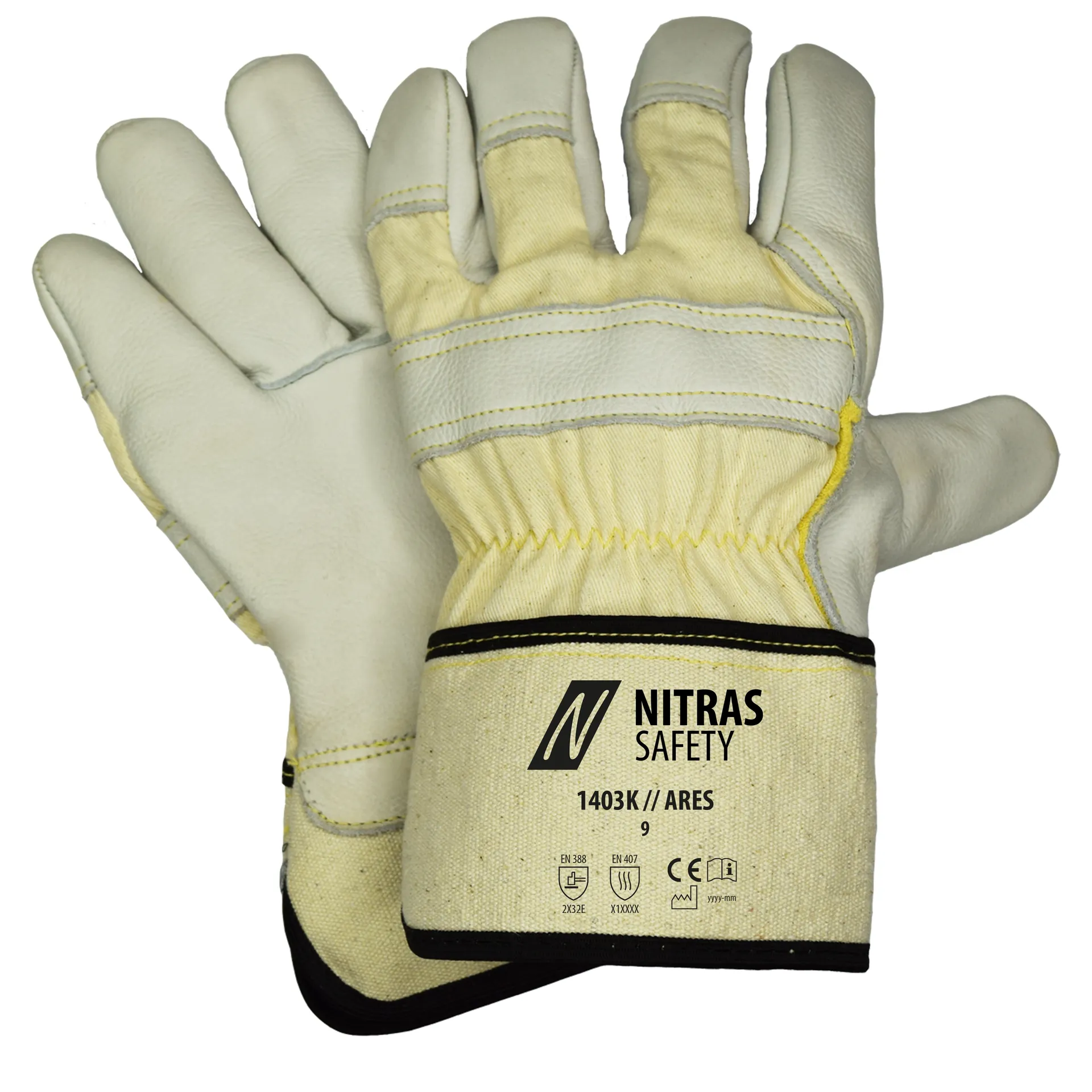 NITRAS ARES CUT E, Schnittschutzhandschuhe, naturfarben / grau, EN 388, EN 407 (1403K)