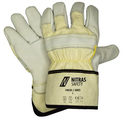 NITRAS ARES CUT E, Schnittschutzhandschuhe, naturfarben / grau, EN 388, EN 407 (1403K)