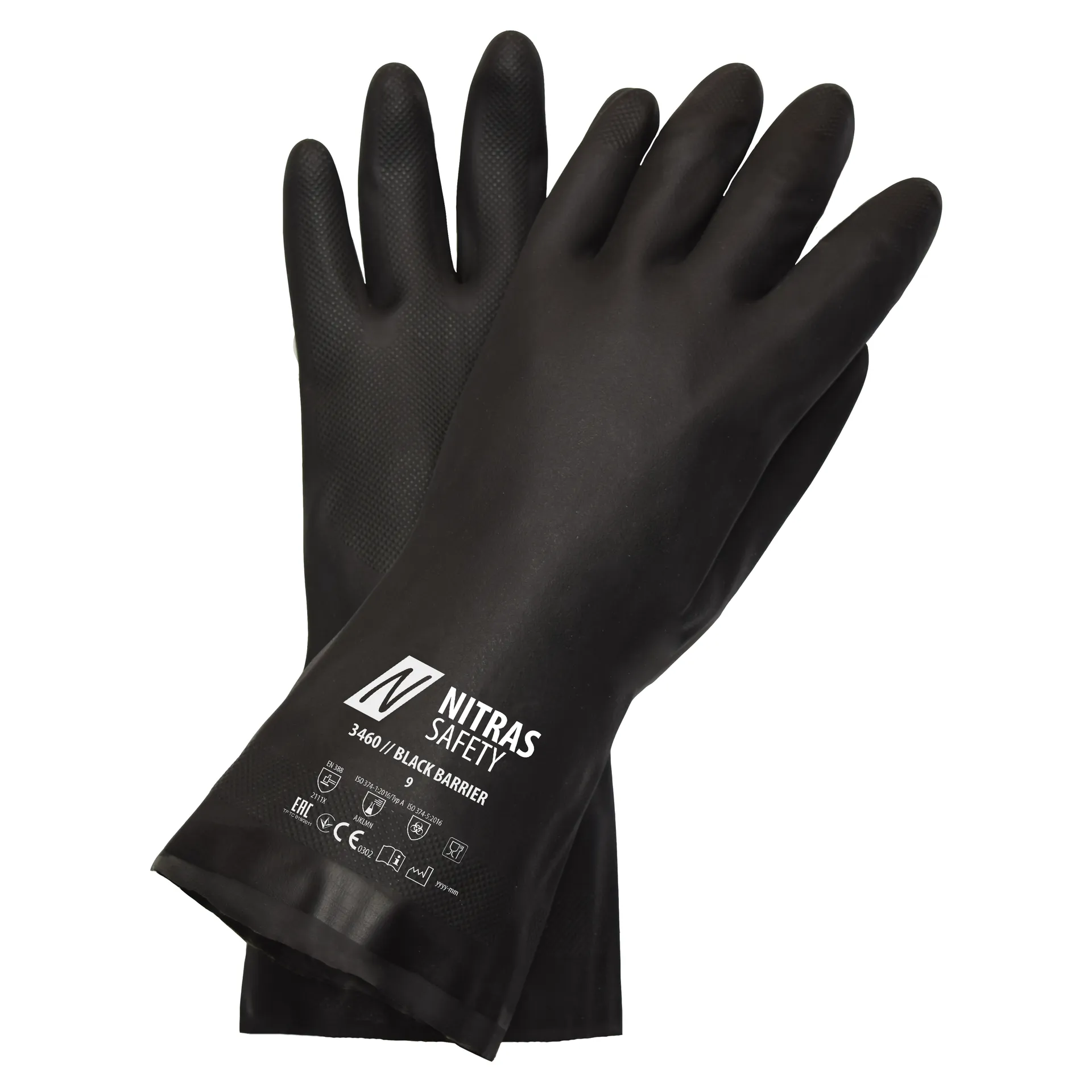 NITRAS BLACK BARRIER, Chemikalienschutzhandschuhe, schwarz, EN 388, EN ISO 374 (3460)