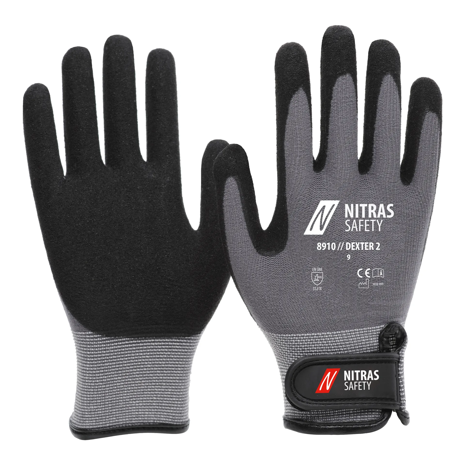 NITRAS DEXTER 2, Mechanikerhandschuhe, grau / schwarz, EN 388 (8910)