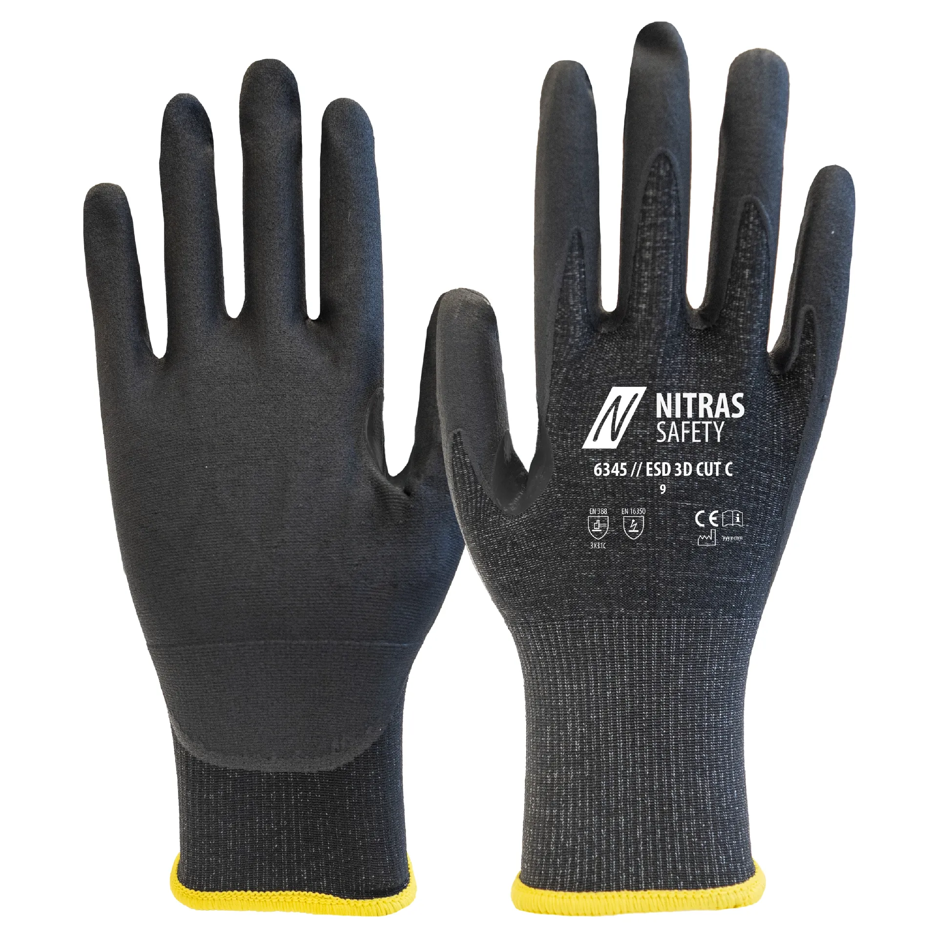 NITRAS ESD 3D CUT C, Schnittschutzhandschuhe, anthrazit / schwarz, EN 388, OEKO-TEX (6345)