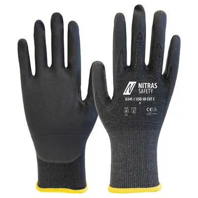 NITRAS ESD 3D CUT C, Schnittschutzhandschuhe, anthrazit / schwarz, EN 388, OEKO-TEX (6345)
