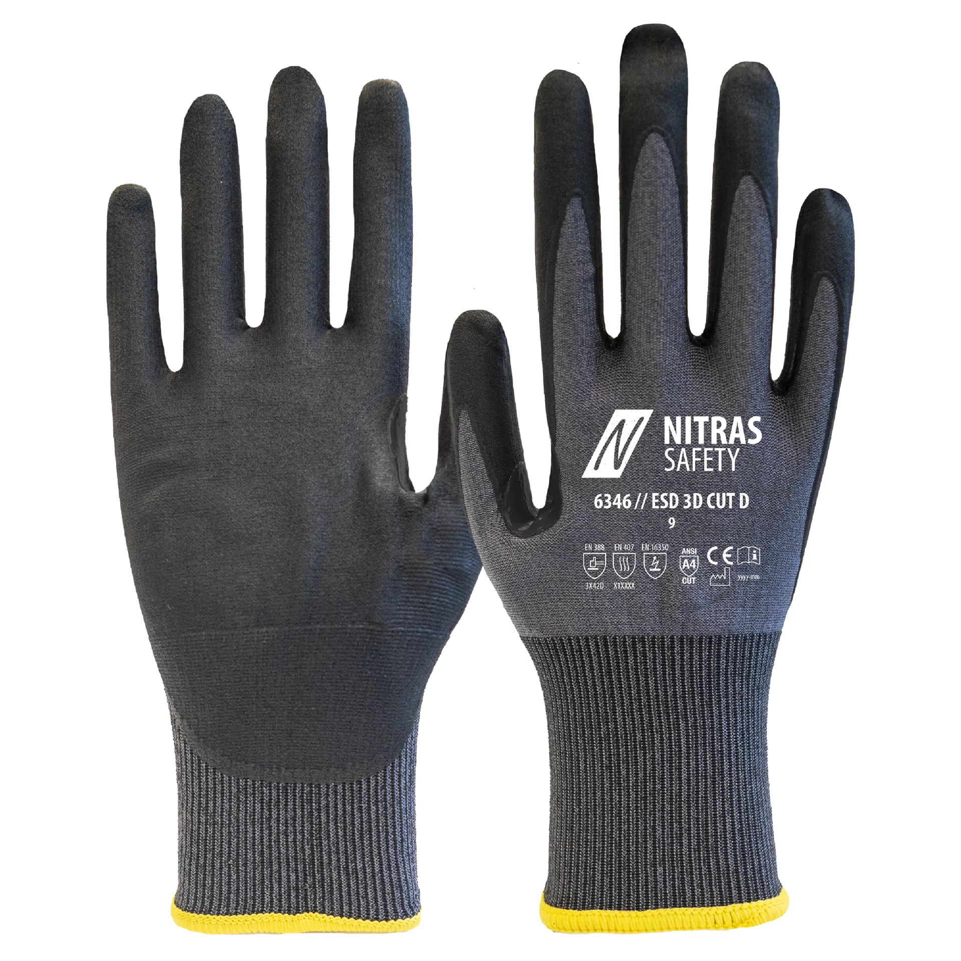 NITRAS ESD 3D CUT D, Schnittschutzhandschuhe, grau / schwarz, EN 388, EN 407, OEKO-TEX (6346)