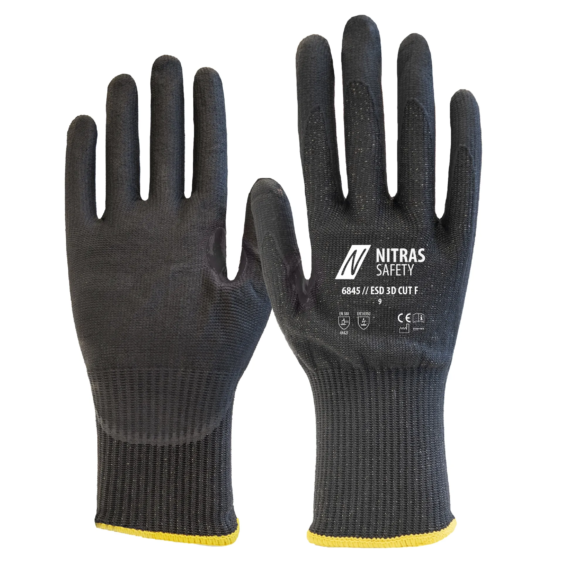 NITRAS ESD 3D CUT F, Schnittschutzhandschuhe, schwarz, EN 388, OEKO-TEX (6845)