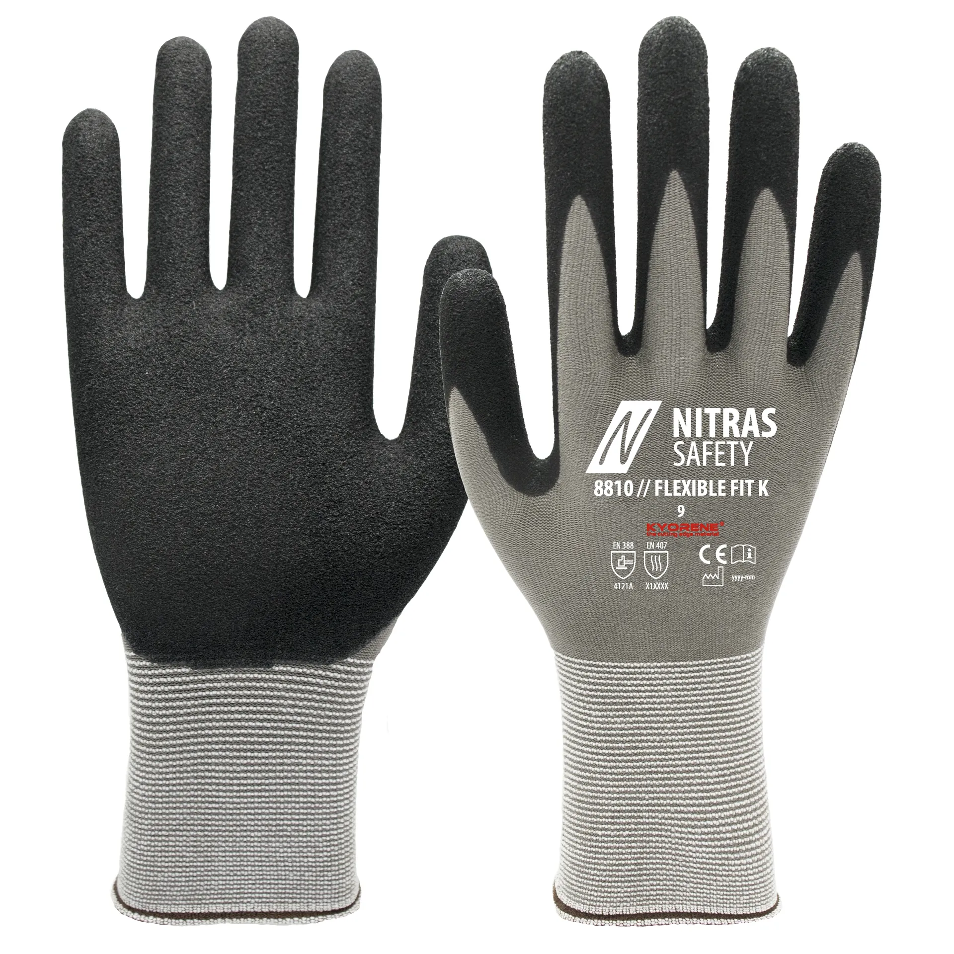 NITRAS FLEXIBLE FIT K, Montagehandschuhe, grau / schwarz, EN 388, EN 407, OEKO-TEX (8810)