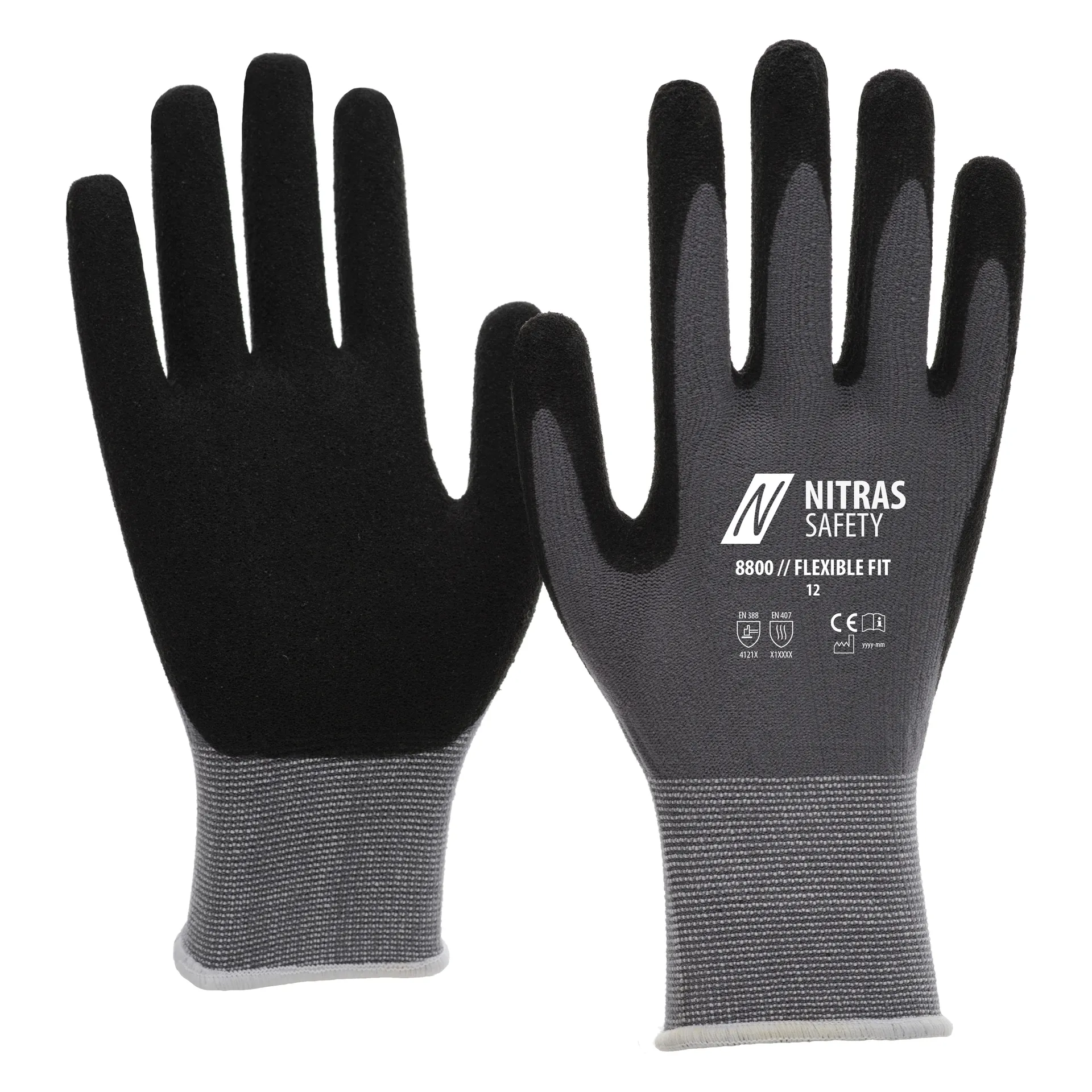 NITRAS FLEXIBLE FIT, Montagehandschuhe, grau / schwarz, EN 388, EN 407, OEKO-TEX (8800)