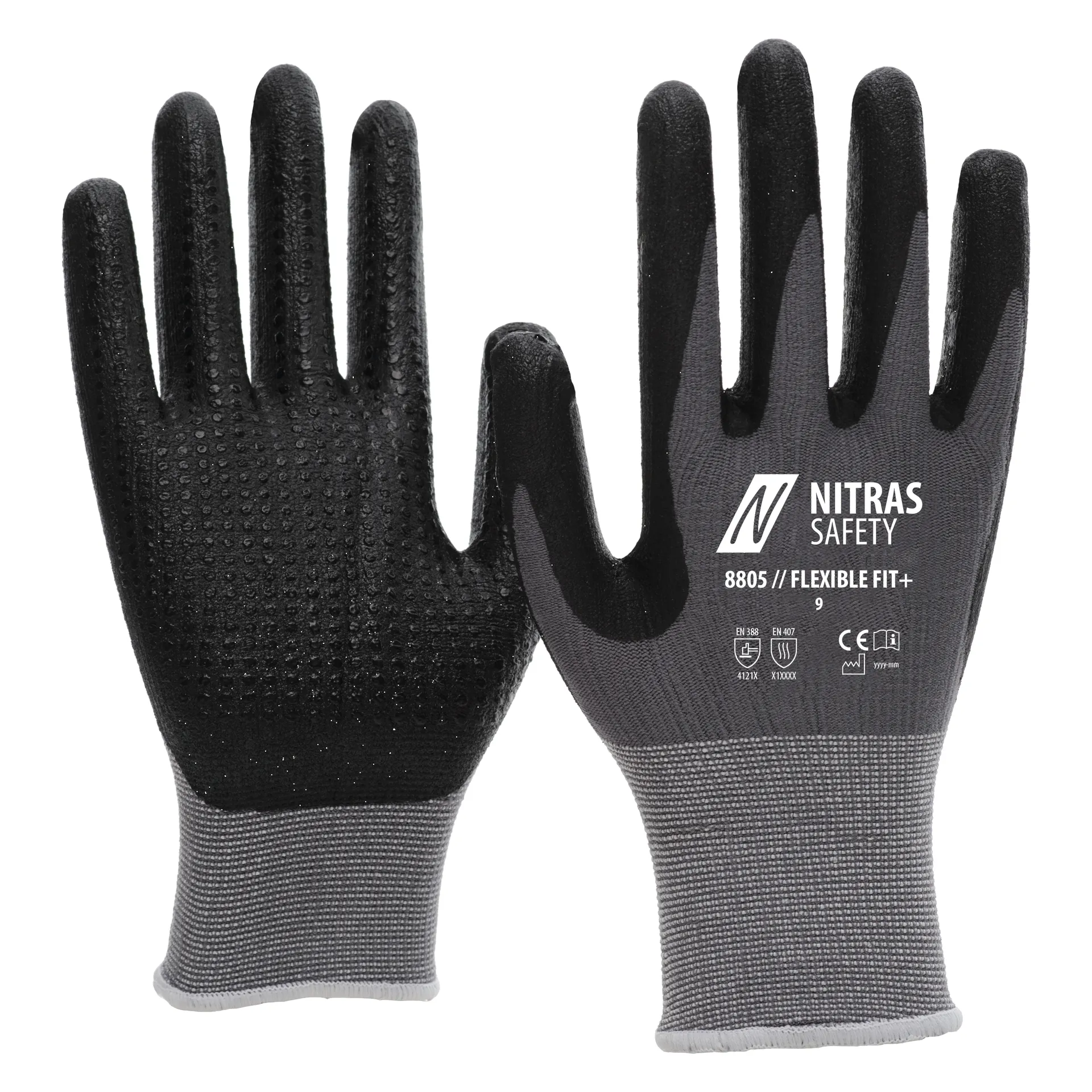 NITRAS FLEXIBLE FIT+, Montagehandschuhe, grau / schwarz, EN 388, EN 407, OEKO-TEX (8805)