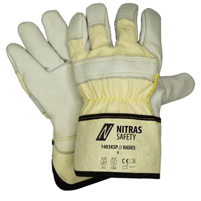 NITRAS HADES CUT E, Schnittschutzhandschuhe, naturfarben / grau, EN 388, EN 407 (1403KSP)
