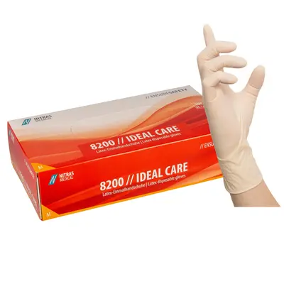 NITRAS IDEAL CARE, Latex-Einmalhandschuhe, naturfarben, Box à 100 Stück (8200)