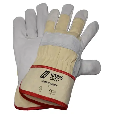 NITRAS MERKUR, Rindvolllederhandschuhe, naturfarben / grau, EN 388 (1403M)