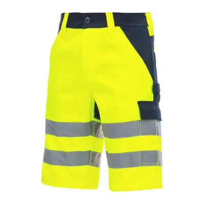 NITRAS MOTION TEX VIZ, Warn-Arbeitshose, kurz, neongelb / marineblau, EN ISO 13688, EN ISO 20471, OEKO-TEX (7570)