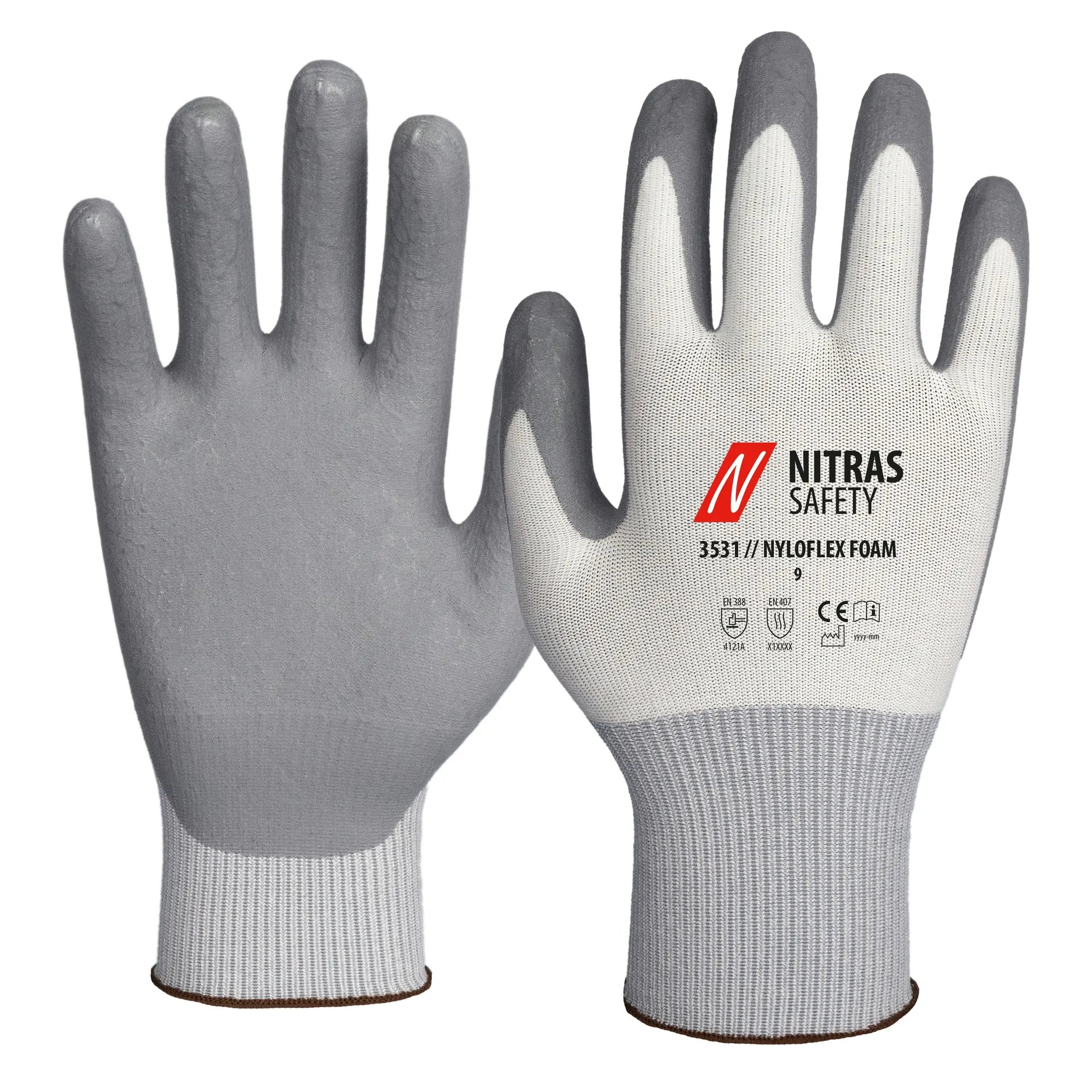 NITRAS NYLOFLEX FOAM, Montagehandschuhe, weiß / grau, EN ISO 21420, EN 388, EN 407, NITRAS NOW (3531)