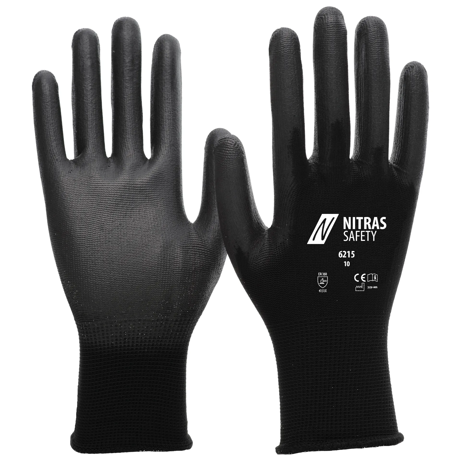 NITRAS Nylonhandschuhe m. PU-Beschichtung schwarz (6215)