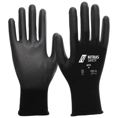 NITRAS Nylonhandschuhe m. PU-Beschichtung schwarz (6215)