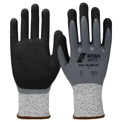 NITRAS OIL GRIP CUT D, Schnittschutzhandschuhe, grau / schwarz, EN 388 (6360)