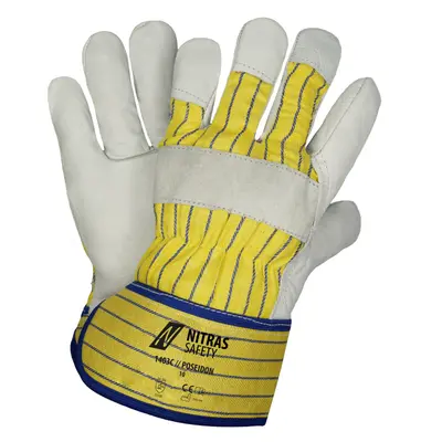 NITRAS POSEIDON, Rindvolllederhandschuhe, gelb / blau gestreift / grau, EN 388 (1403C)