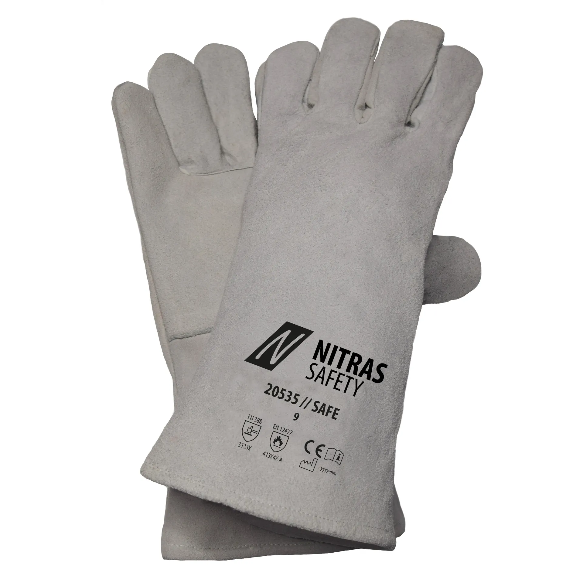 NITRAS SAFE, Schweißerhandschuhe, grau, EN ISO 21420, EN 388, EN 12477 (20535)