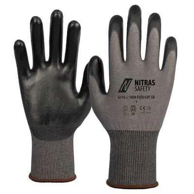 NITRAS SKIN FLEX 3D CUT C, Schnittschutzhandschuhe, grau / schwarz, EN ISO 21420, EN 388, OEKO-TEX (6316)
