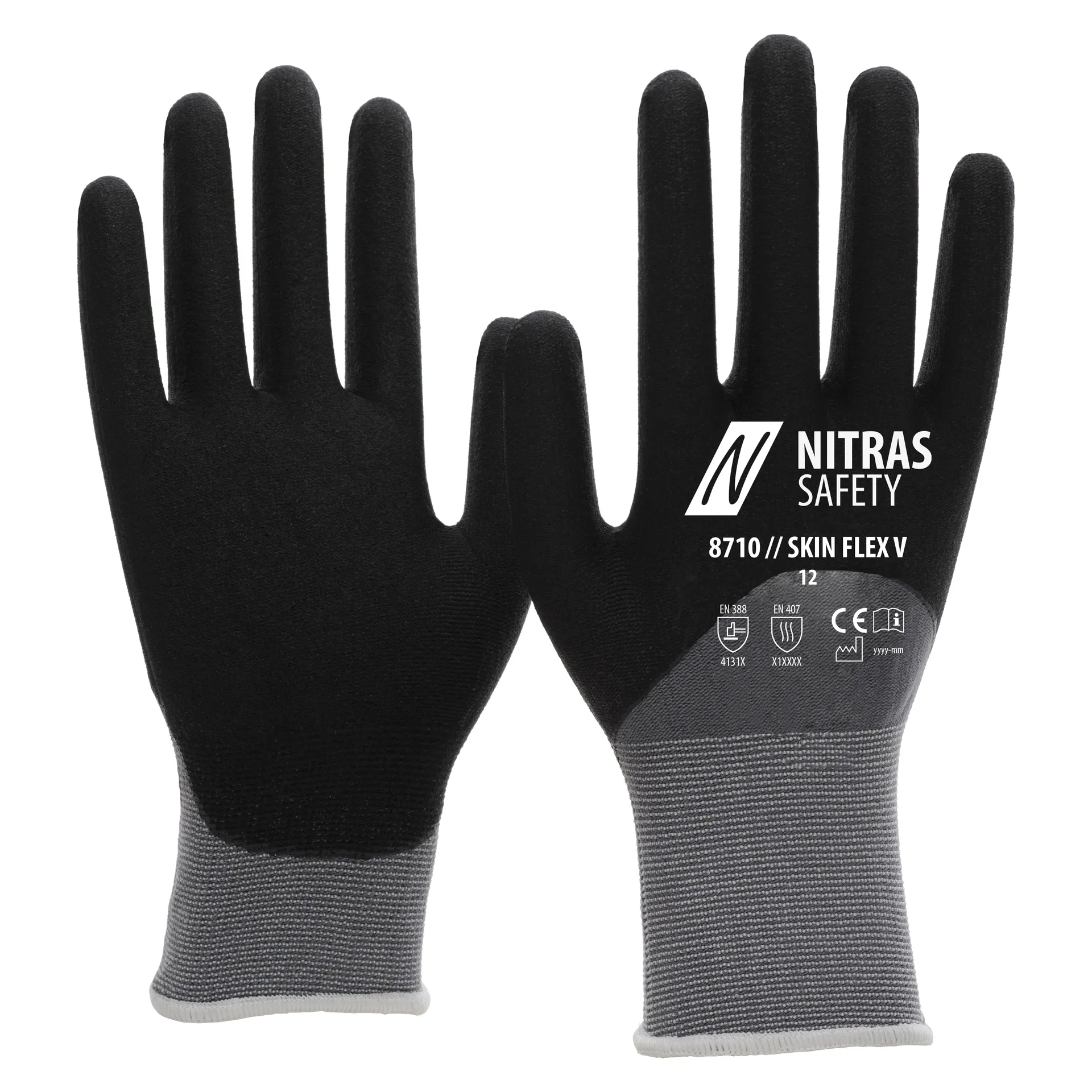 NITRAS SKIN FLEX V, Montagehandschuhe, grau / schwarz, EN 388, EN 407, OEKO-TEX (8710)