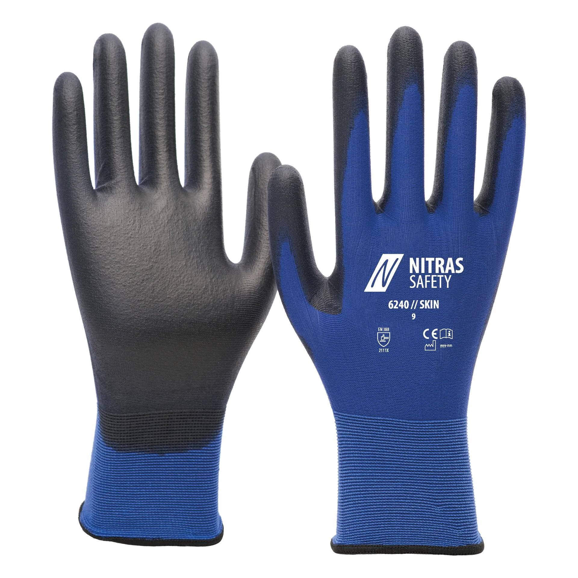 NITRAS SKIN, Nylonhandschuhe, blau / schwarz, EN 388 (6240)