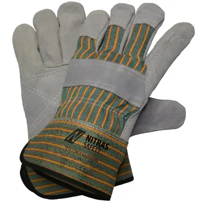 NITRAS SPLIT MASTER PRO, Rindspaltlederhandschuhe, grün / rot / gelb gestreift / grau, EN 388 (1312)