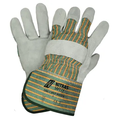 NITRAS SPLIT MASTER, Rindspaltlederhandschuhe, grün / rot / gelb gestreift / grau, EN 388 (1302)