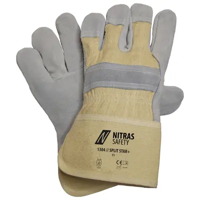 NITRAS SPLIT STAR+, Rindspaltlederhandschuhe, naturfarben / grau, EN 388 (1304)