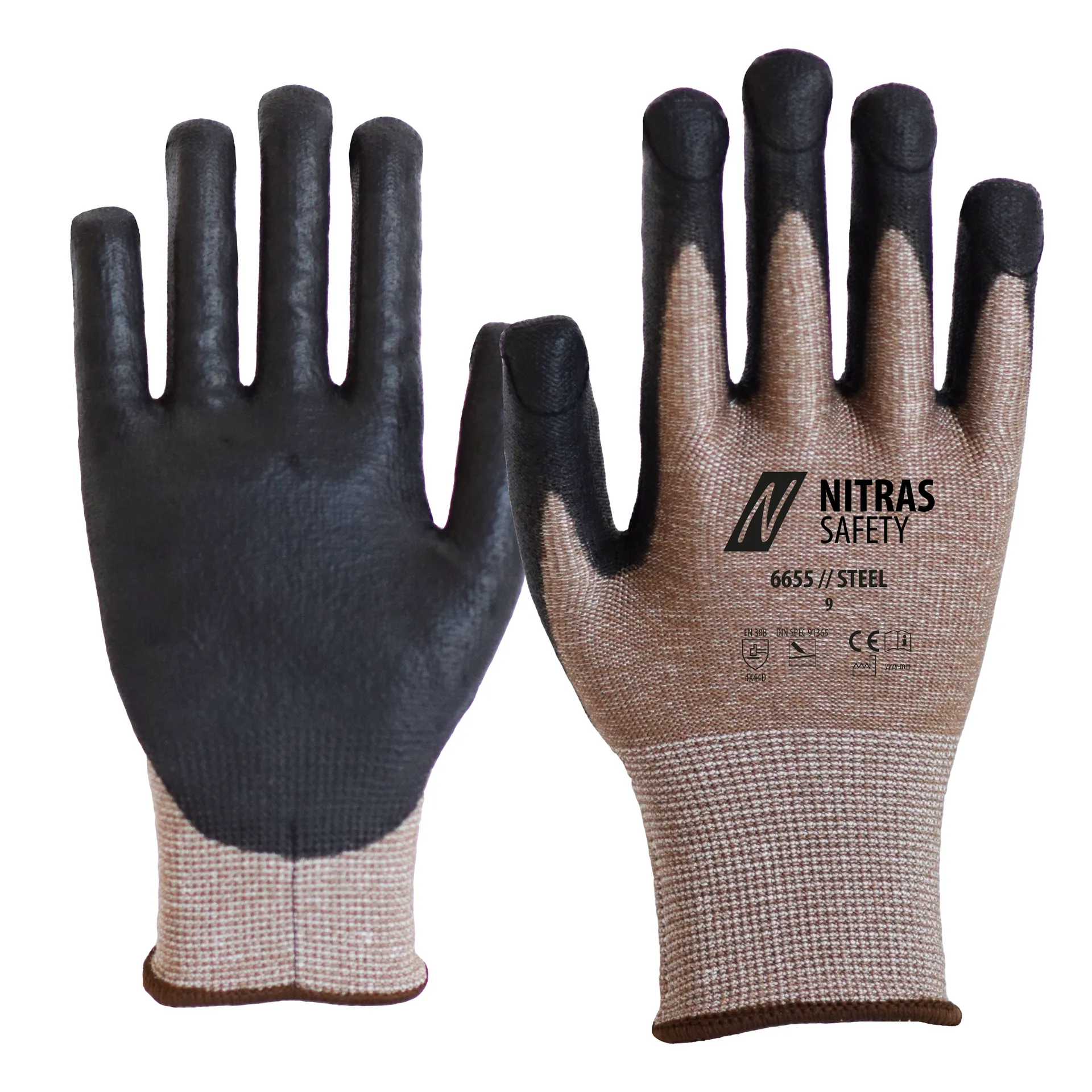NITRAS STEEL, Stichschutzhandschuhe, braun / schwarz, EN 388, DIN SPEC 91365 (6655)