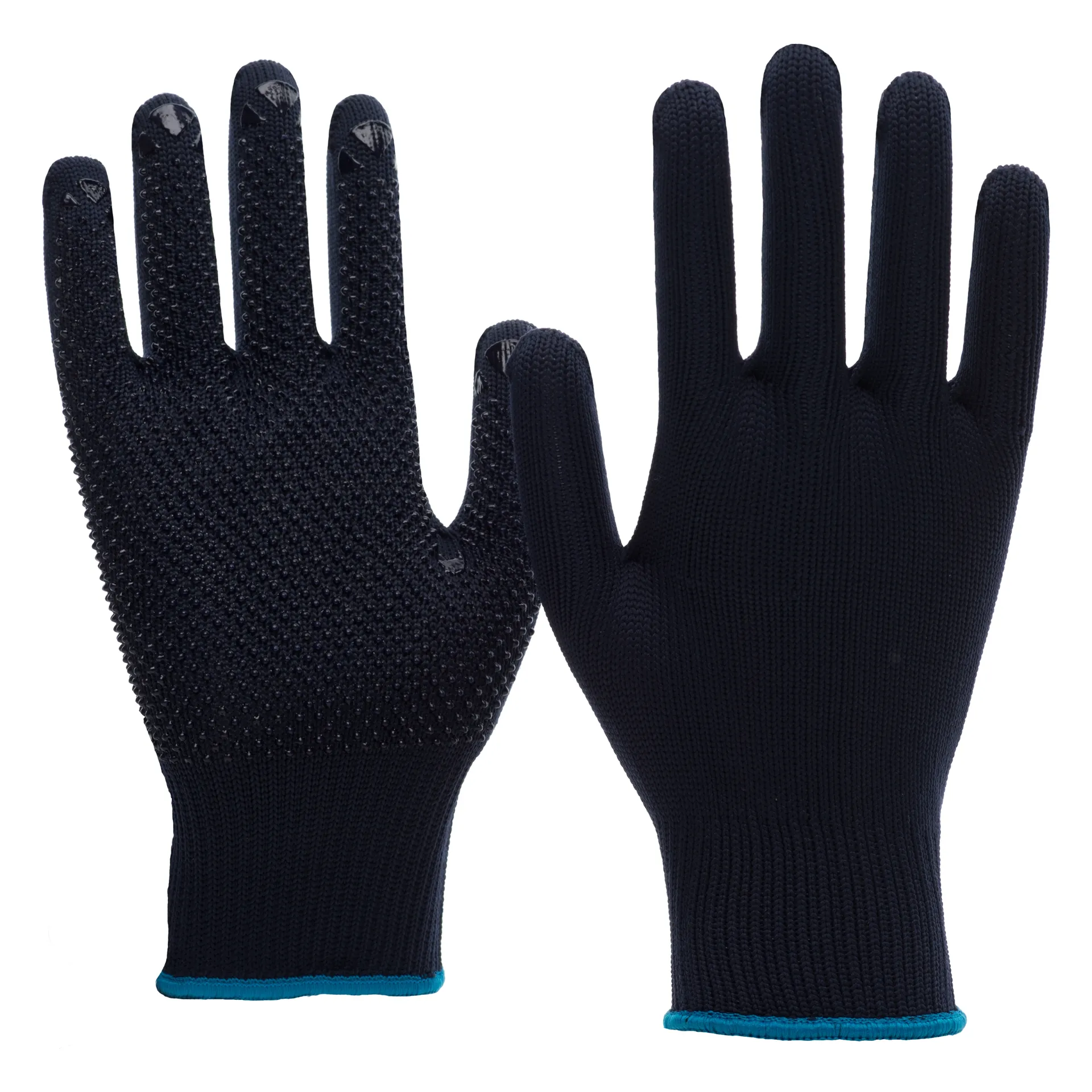 NITRAS Strickhandschuhe m. PVC-Noppen blau (6101)
