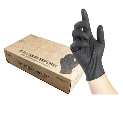 NITRAS TOUGH GRIP LIGHT, Nitril-Einmalhandschuhe, schwarz, EN ISO 374, Box à 50 Stück (8331)