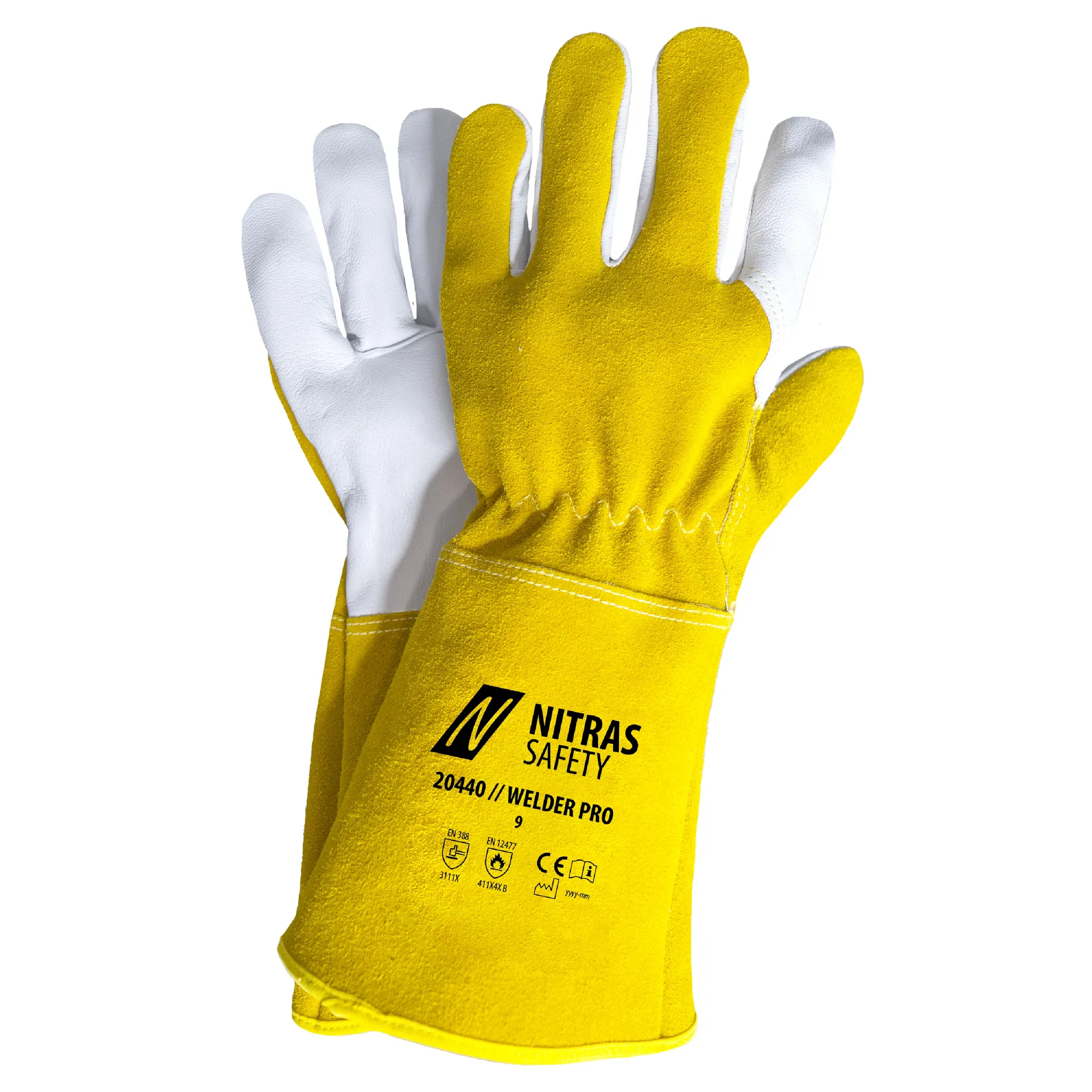 NITRAS WELDER PRO, Schweißerhandschuhe, ocker / grau, EN ISO 21420, EN 388, EN 12477 (20440)