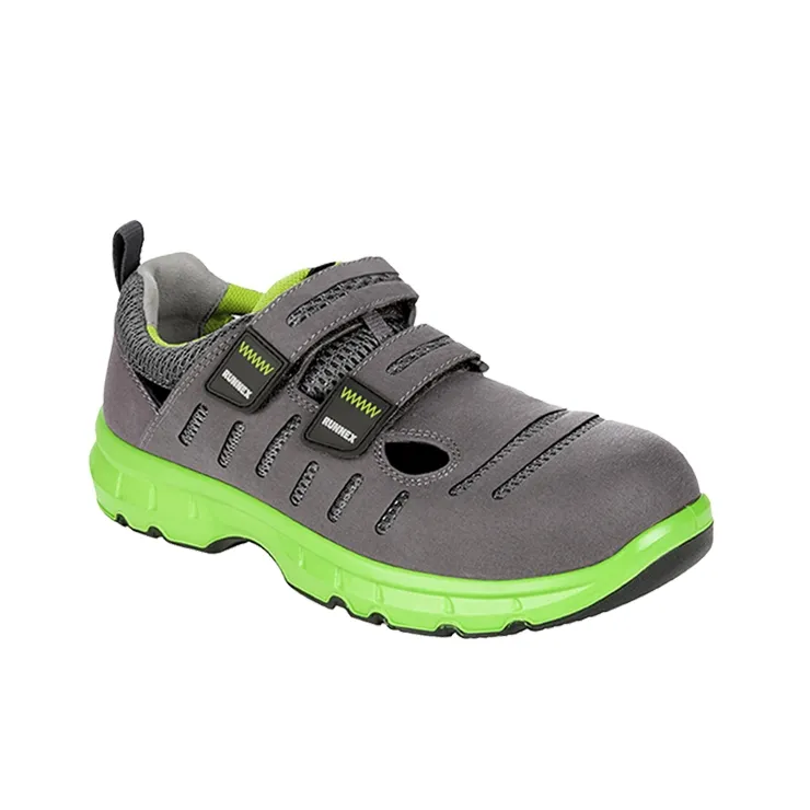 RUNNEX S1PS-ESD-Sicherheitsklettsandalen FlexStar Grau/Grün (5171)