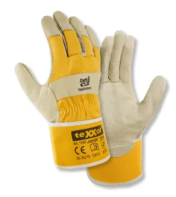 teXXor Büffelvollleder-Handschuhe NASHORN Leder natur, Drell Gelb (1140)