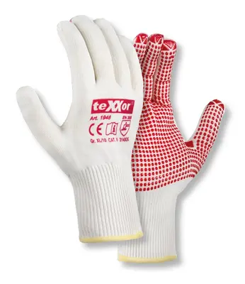 teXXor Feinstrick-Handschuhe BAUMWOLLE/NYLON Beige/Rote Noppen (1946)