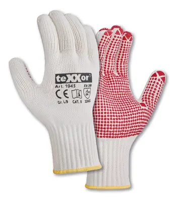 teXXor Grobstrick-Handschuhe BAUMWOLLE/NYLON Beige/Rote Noppen (1945)