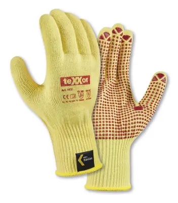 teXXor Mittelstrick-Handschuhe ARAMID mit Noppen Goldgelb/Rote Noppen (1972)
