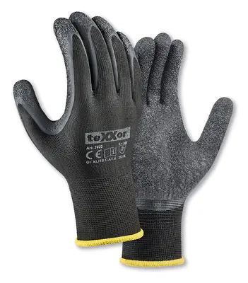teXXor Polyester-Strickhandschuhe LATEX Schwarz/Schwarz (2425)