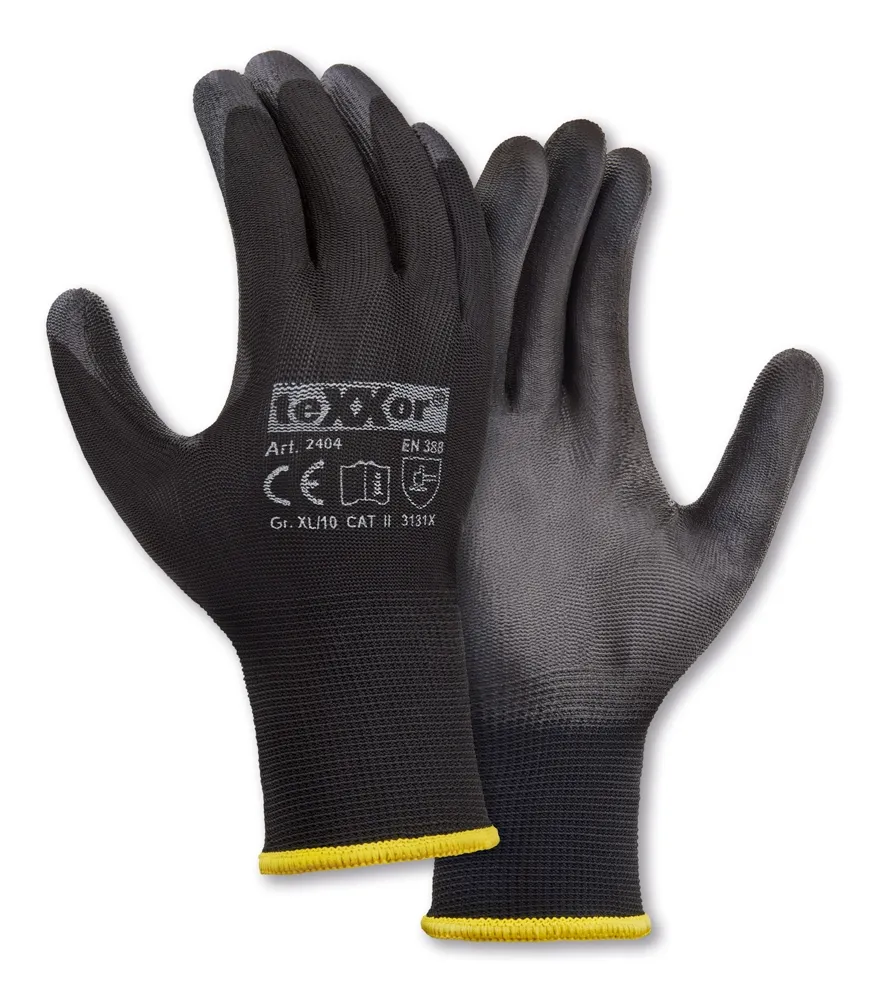 teXXor Polyester-Strickhandschuhe POLYURETHAN BESCHICHTET Schwarz/Schwarz (2404)
